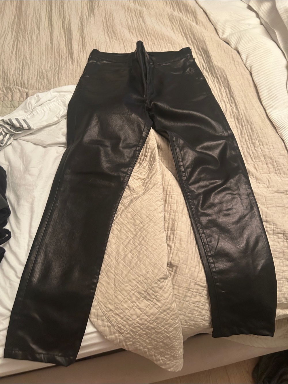 J Brand Black Faux Leather Skinny Pants
Hemmed. Inseam is 25